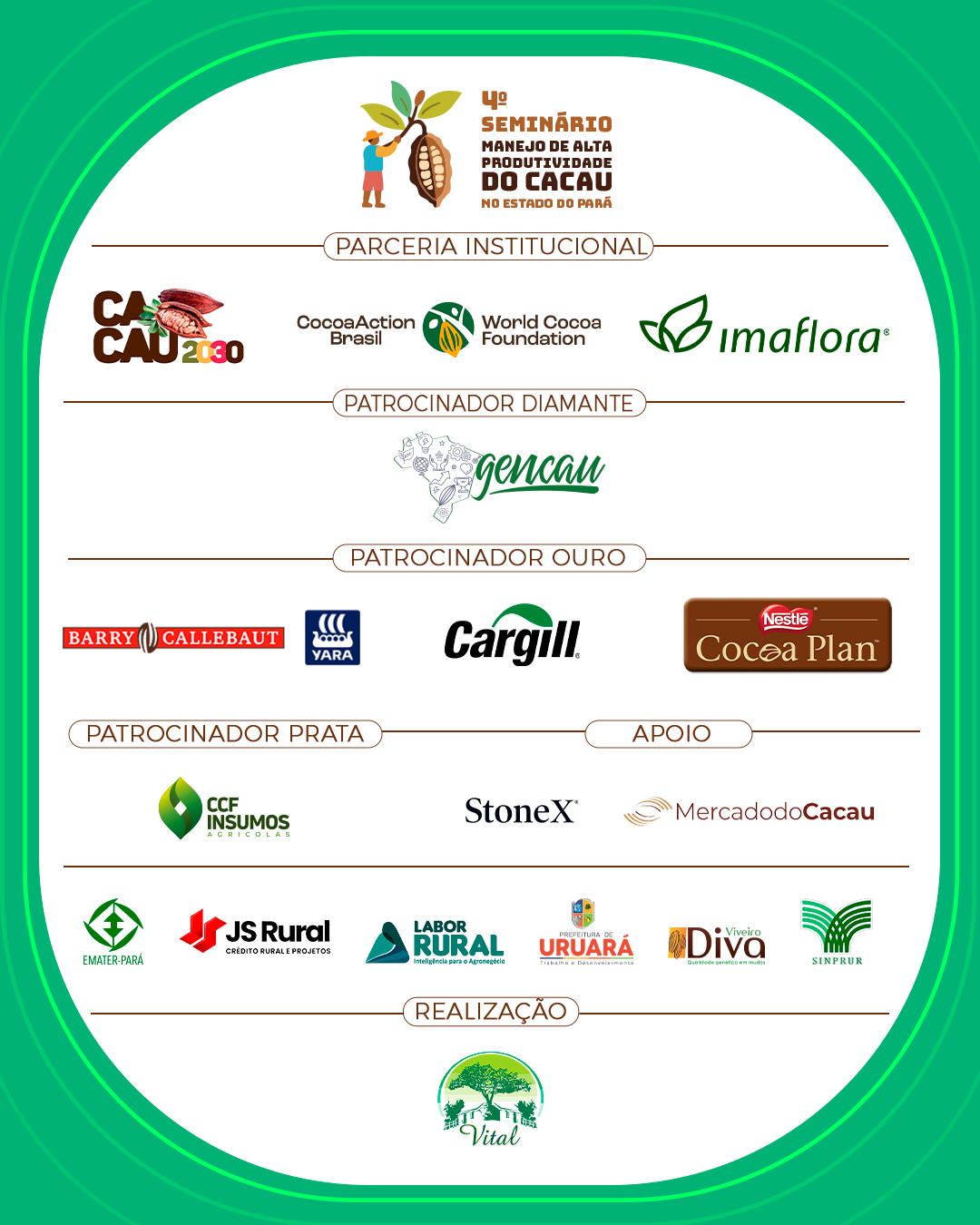 Patrocinadores e parceiros do 4º Seminário de Manejo de Alta Produtividade do Cacau